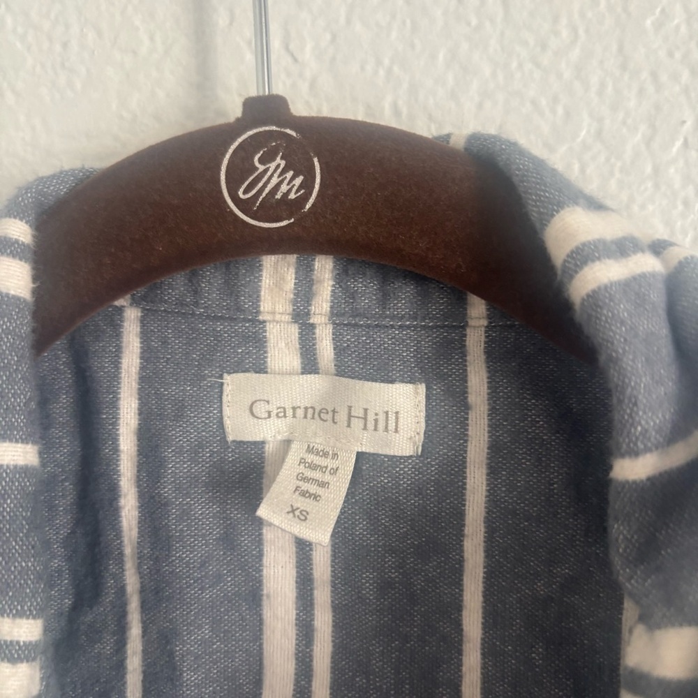 Garnet Hill Women's Size XS Blue Stripe Flannel Long Sleeve Button Pajama Top - Picture 2 of 4